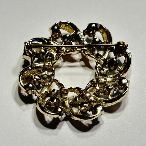 Lisner brooch vintage hallmarked silvertone wreath & blue rhinestones circle pin - Picture 4 of 6